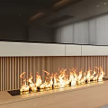 Modern Living Room Fireplace with Wooden Slats TV Above and Burning Flames