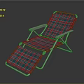 Red And Green Plaid Folding Lounge Chair With Metal Frame For Outdoor Use