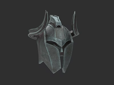 Mythical Metal Warrior Helmet With Sharp Horns And Angular Design For Combat Use 3d model