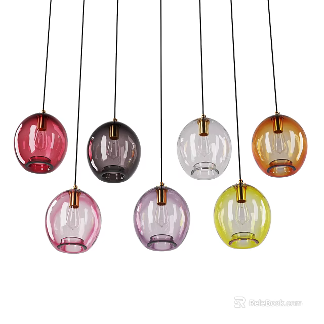 Modern Colorful Spherical Glass Pendant Lights for Home Decorative Hanging 3d model 