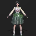 Woman Wearing Traditional Green Floral Skirt With White Pink Top In Standing Pose