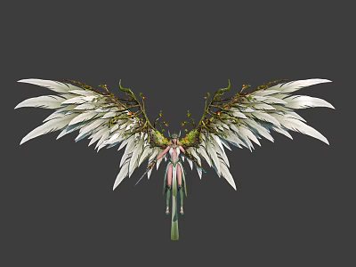 Ethereal Fantasy Character With White Feather Wings And Green Vine Decorations 3d model