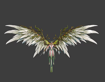 Ethereal Fantasy Character With White Feather Wings And Green Vine Decorations 3d model