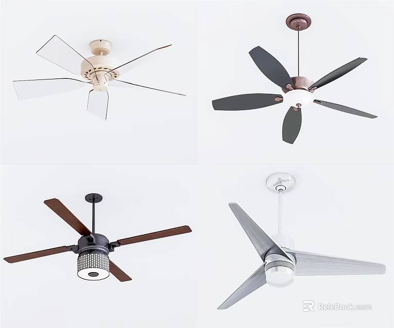 Stylish Ceiling Fans With Various Blade Colors And Built In Lights For Modern Interiors 3d model 