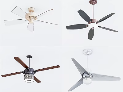 Stylish Ceiling Fans With Various Blade Colors And Built In Lights For Modern Interiors 3d model