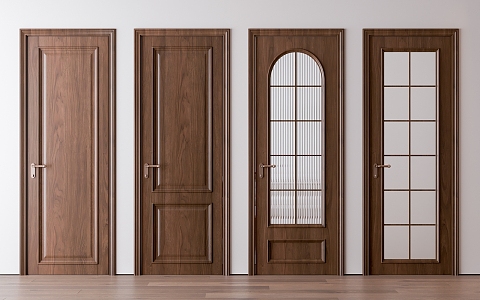 American style single door solid wood room door 3d model