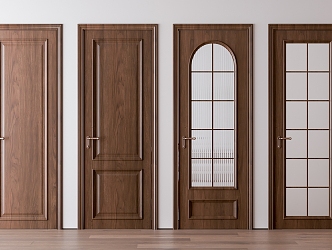 American style single door solid wood room door 3d model