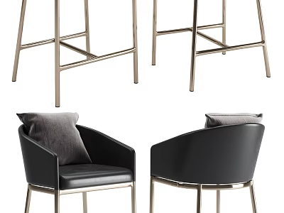 Modern Black Leather Bar Stools With Sleek Metal Frame And Comfortable Backrest Design 3d model