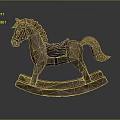 Classic Wooden Rocking Horse With Black Saddle And Natural Wood Rocking Base