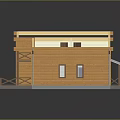 Cartoon Style Wooden House with Large Windows Balcony Staircase and Cozy Porch