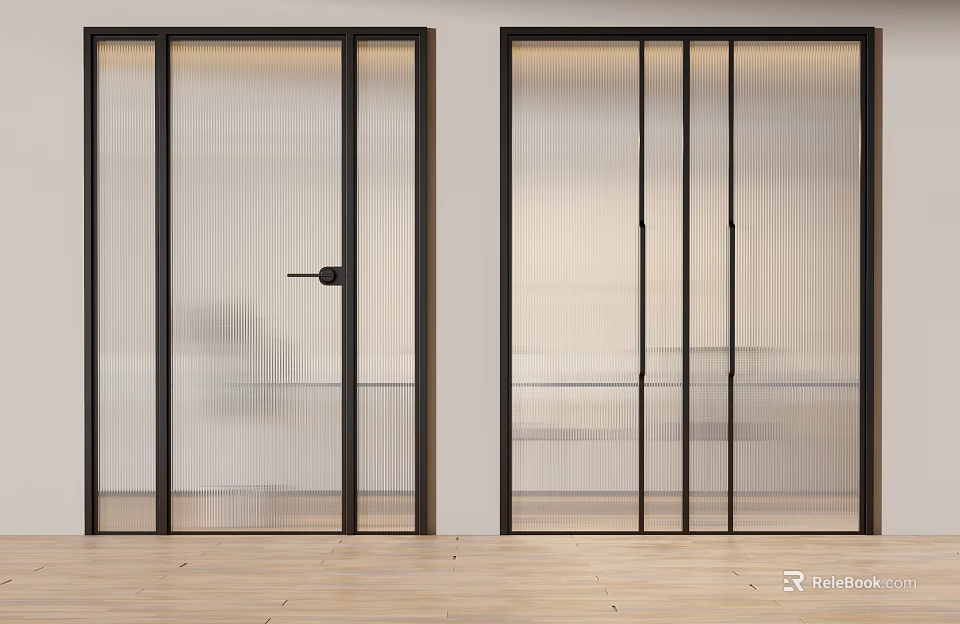 Modern Interior Sliding Doors With Black Frames And Transparent Glass Panels 3d model