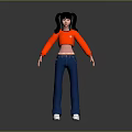 Pigtailed Girl Character In Long Sleeve Red Top And Blue Jeans