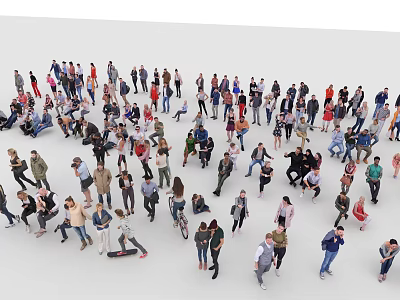 Group of People in Various Poses Standing and Sitting on White Background 3d model