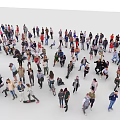 Group of People in Various Poses Standing and Sitting on White Background