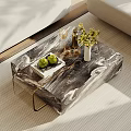 Modern Coffee Table With Marble Texture Metal Legs And Green Fruits Book Vase Plants
