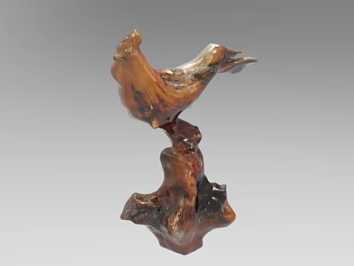 Hand Carved Wooden Bird Sculpture Showcasing Natural Texture And Irregular Artistic Base 3d model