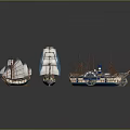 Vintage Sailing Ship Models Displayed With Multiple Sails Intricate Details And Various Designs