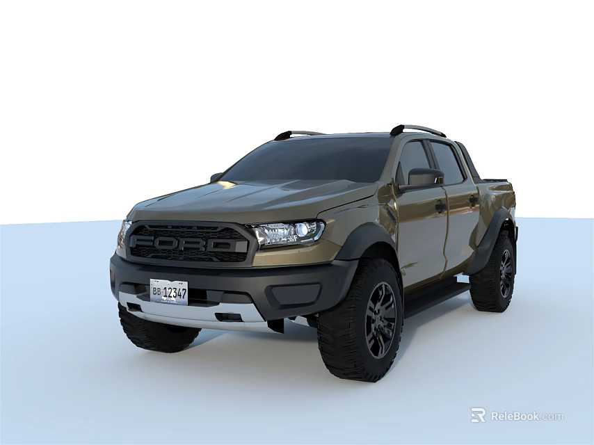 Ford Gold Off Road Style Pickup Truck With Black Wheels And Roof Rack 3d model 