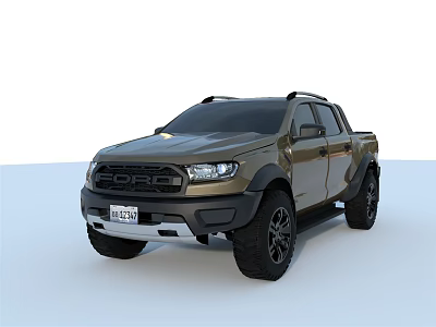 Ford Gold Off Road Style Pickup Truck With Black Wheels And Roof Rack 3d model