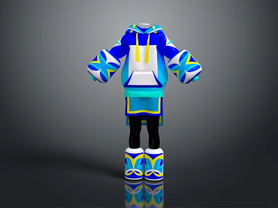 Blue White Yellow Hoodie With Number 11 Geometric Pattern Shorts And Matching Shoes 3d model