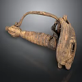 Ancient Historical Weapon with Carved Wooden Handle and Intricate Design