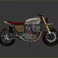 Vintage Style Motorcycle With Red Seat Metallic Body And Chunky Off Road Tires