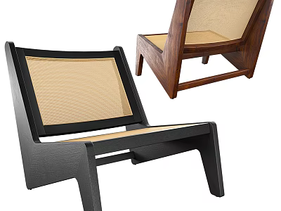 Modern Leisure Chair With Wooden Frame And Woven Seat Backrest Design 3d model