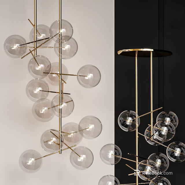 Modern Glass Globe Chandelier With Brass Frame And Layered Design For Interior Lighting 3d model 