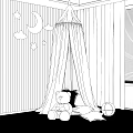 Ceiling Canopy with Star Moon Cloud Decorations and Teddy Bear in Kids Room
