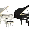 Paul Balmer White And Black Grand Pianos With Stools Musical Instruments