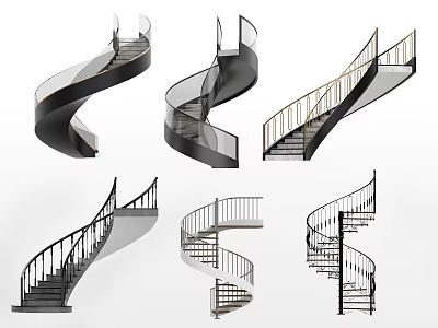 Modern revolving stair handrail stair wood stair 3d model