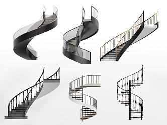 Modern revolving stair handrail stair wood stair 3d model