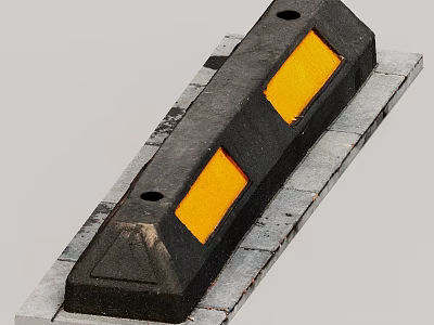 Black Wheel Stopper With Yellow Reflective Strips Placed On Gray Ground 3d model