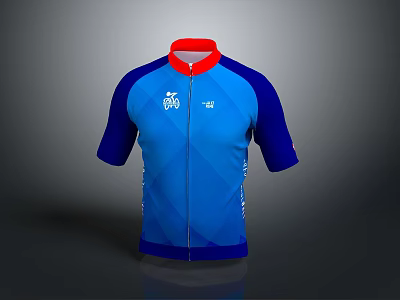 Blue Cycling Jersey With Red Collar And White Giro Logo Design 3d model