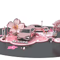Pink Cherry Blossom Check in Photo Spot With Decorative Car And Scenic Setup 3d model