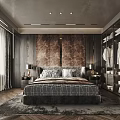 Luxury Modern Bedroom Interior Design With Wooden Panel Walls Mirrored Wardrobe And Patterned Bedding
