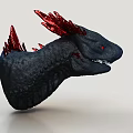 Dragon Head Sculpture With Black Body Red Horns And Sharp Teeth 3d model