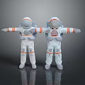 Two Astronauts With One Pixelated Design Standing With Arms Outstretched In White Suits