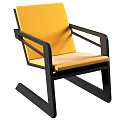 Stylish Leisure Chair With Yellow Cushion And Black Metal Frame Design Details