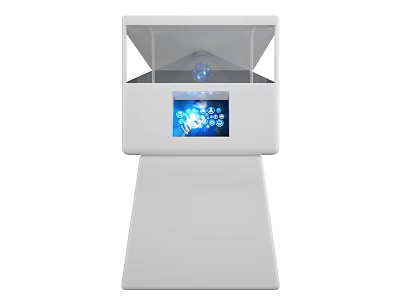White Projection Monitoring Display Cabinet With Transparent Cover And Blue Pattern Screen 3d model