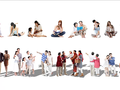 Diverse Groups of People With Casual Poses Sitting Standing and Interactions 3d model
