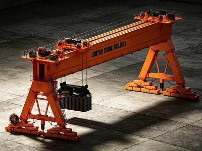 Orange Gantry Crane Lifting Container From China Crane Industry As Industrial Equipment 3d model