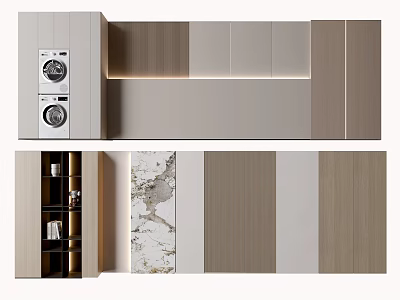 Modern Sofa Backdrop Wall Interior Design With Wooden Panels Shelves And LED Lighting 3d model