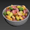 Colorful Mixed Nuts and Beans in Decorative Ceramic Bowl with Patterns
