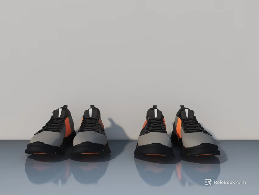 Modern Swing Doors In Gray And Orange Design With Reflective Floor Background 3d model 