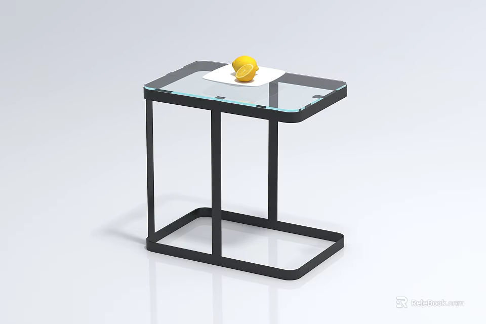 Modern Coffee Table With Glass Top Black Metal Frame Featuring Yellow Lemon On White Card 3d model 