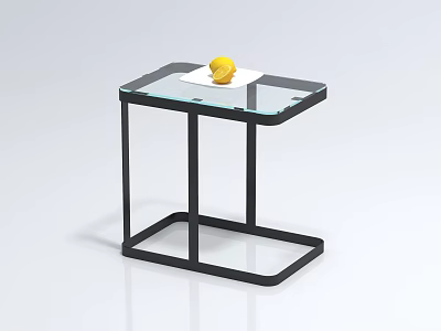 Modern Coffee Table With Glass Top Black Metal Frame Featuring Yellow Lemon On White Card 3d model