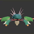 Colorful Low Poly Mythical Creature With Green Body Pink Horns Red Eyes And 3D Design