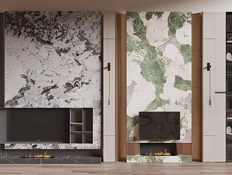 Modern TV Background Wall Villa TV Background Wall Pick-up Empty Villa TV Background Marble Background Wall Wood Decorative Background Wall Living Room Background Wall 3d model