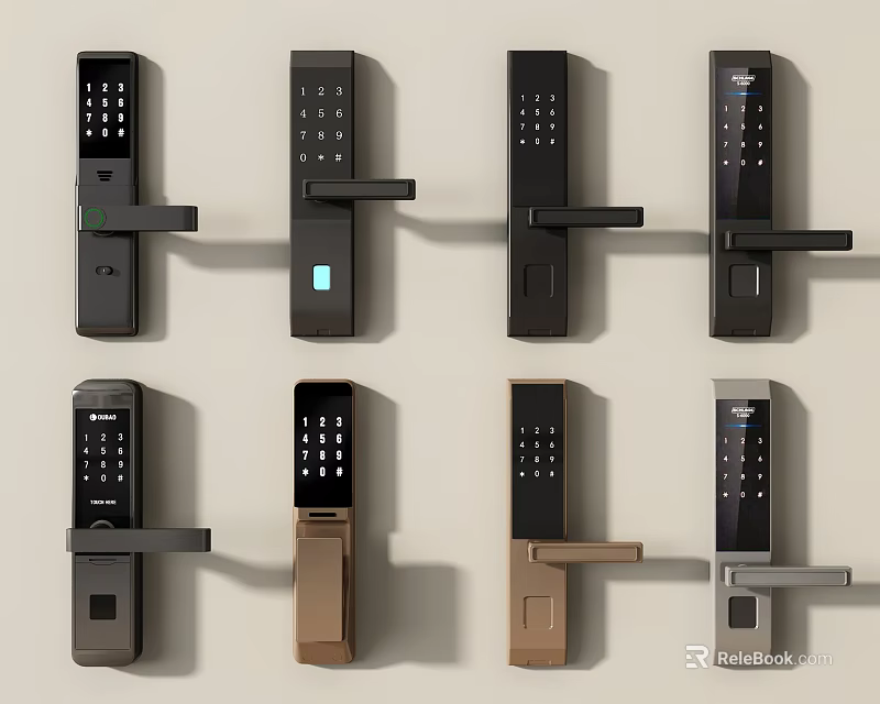 Smart Home Door Handles With Digital Keypad Various Designs And Different Colors 3d model 